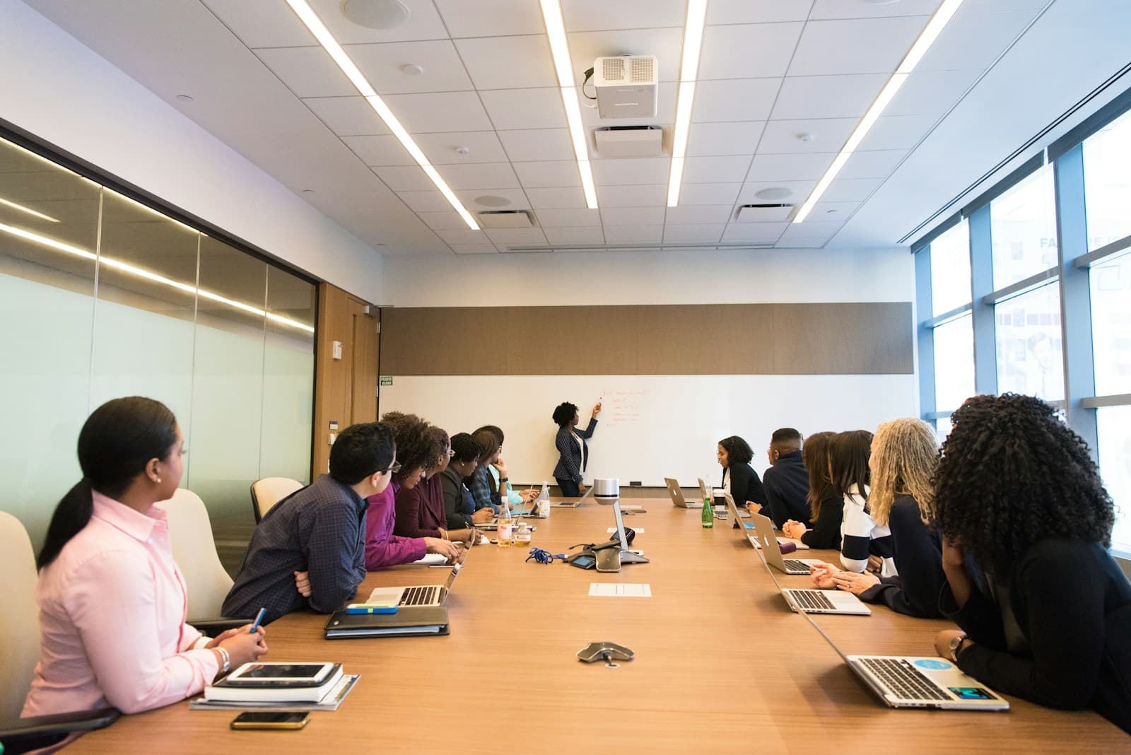 An HR consultant presenting results to a client team